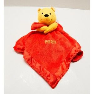 Winnie The Pooh Lovey Security Blanket Red Satin Rattle Baby Plush Doll Hug